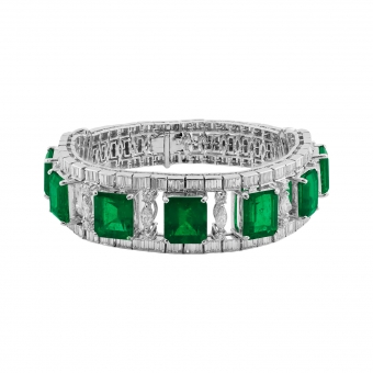 Diamonds and Colombian emeralds bracelet