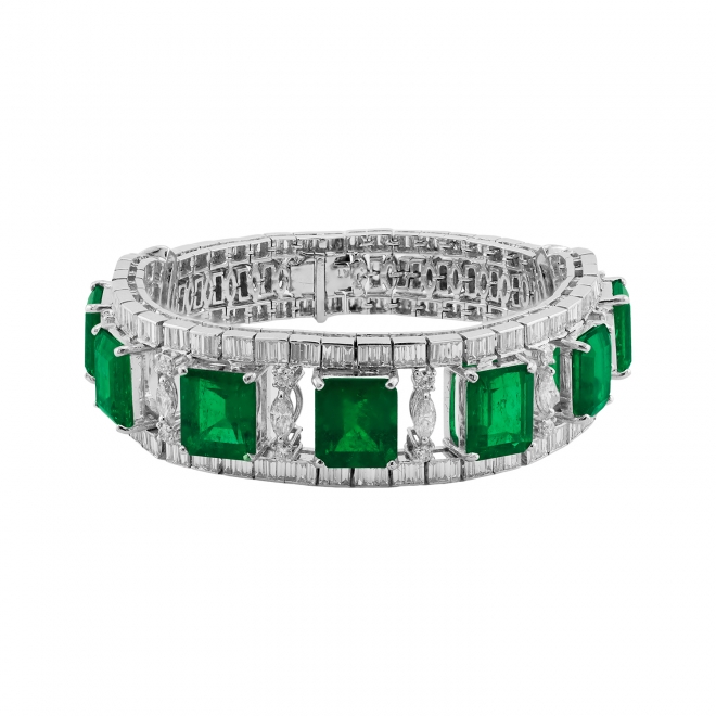 Diamonds and Colombian emeralds bracelet