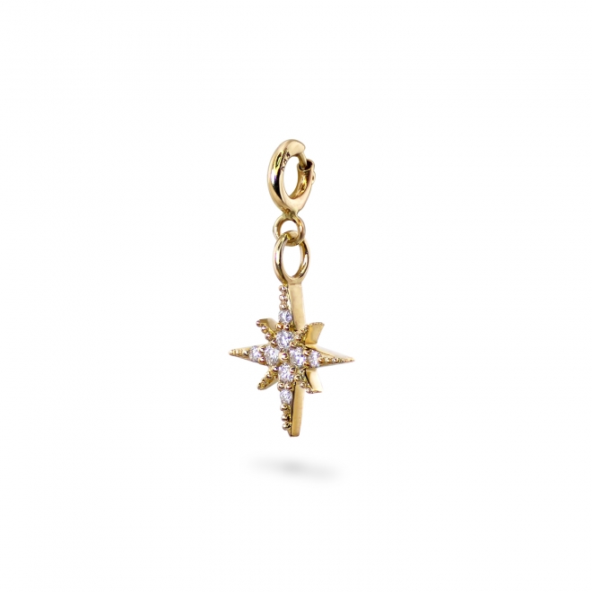 Gold 8 Point Star Shape with Gemstones Charm Dangling with Spring Lock