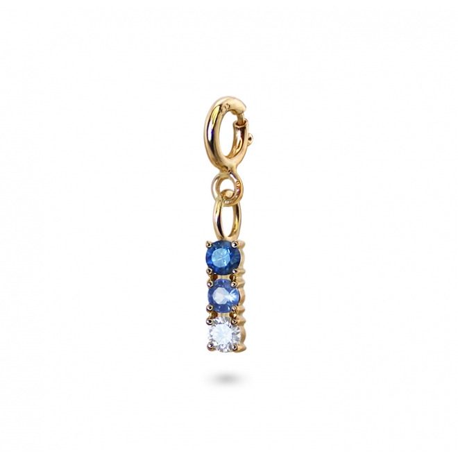 Vertical Row Diamond and Sapphires Charm Dangling with Spring Lock
