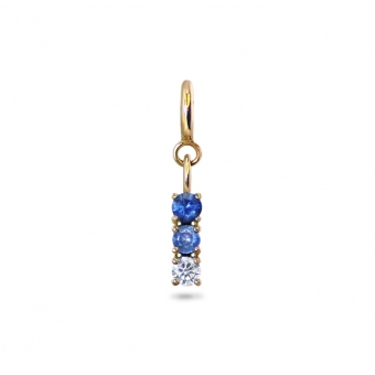 Vertical Row Diamond and Sapphires Charm Dangling with Spring Lock