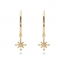 Gold Tube Hoop Earrings with Solitaire Diamond Star Charm