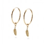 Gold Tube Hoop Earrings with Diamonds Feather Charm