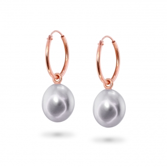 Classic Gold Tube Hoop Earrings with Fresh Water Pearl (by Pair)
