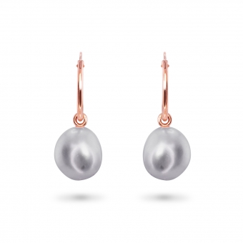 Classic Gold Tube Hoop Earrings with Fresh Water Pearl (by Pair) Classic Gold Tube Hoop Earrings with Fresh Water Pearl (by Pair)