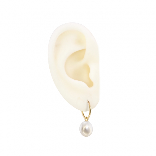 Classic Gold Tube Hoop Earrings with Fresh Water Pearl (by Pair)
