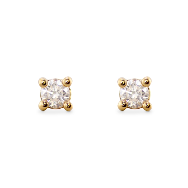 4.0mm Classic Gold Stud Earrings with Solitaire Gemstone