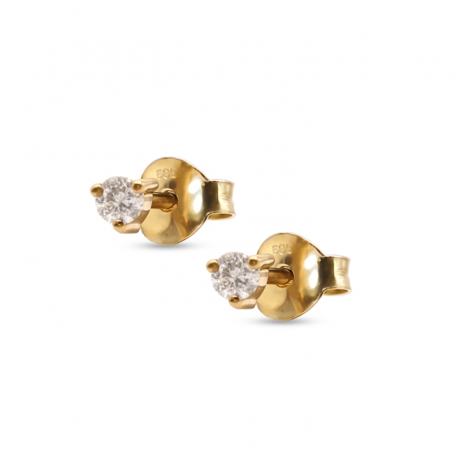 3 Prongs Classic Gold Stud Earrings with Solitaire Diamonds