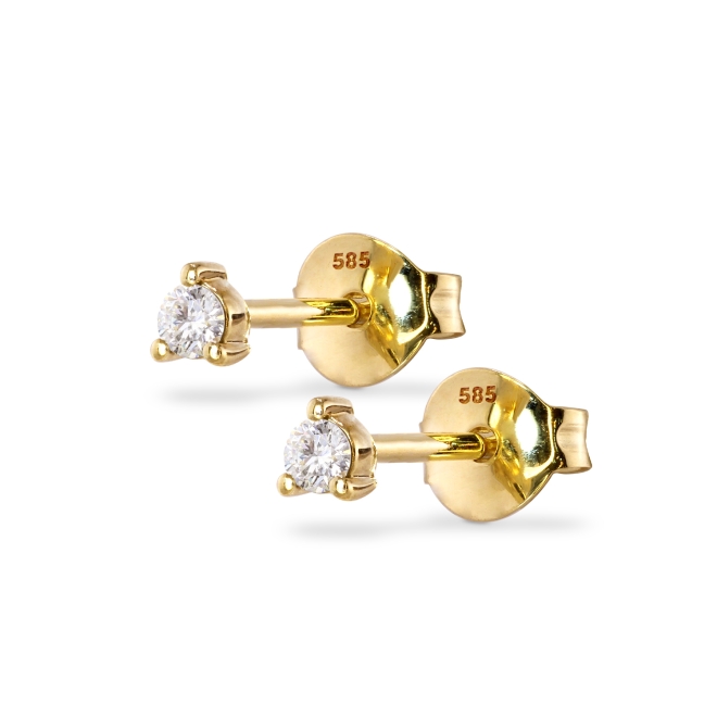 3 Prongs Classic Gold Stud Earrings with Solitaire Diamonds