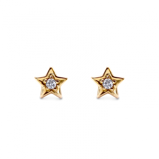 Gold Star Shape Stud Earrings with Solitaire Gemstone