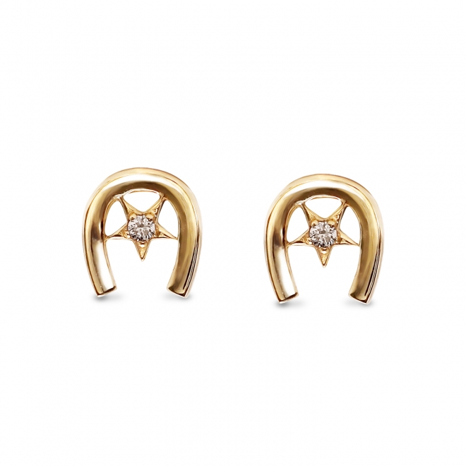 Golden Horseshoes Stud Earrings with Solitaire Gemstone