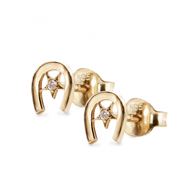 Golden Horseshoes Stud Earrings with Solitaire Gemstone