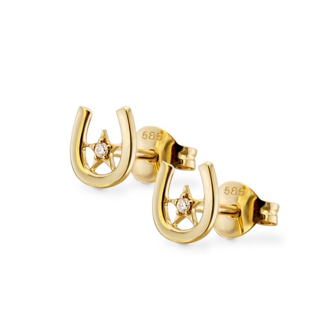 Golden Horseshoes Stud Earrings with Solitaire Gemstone