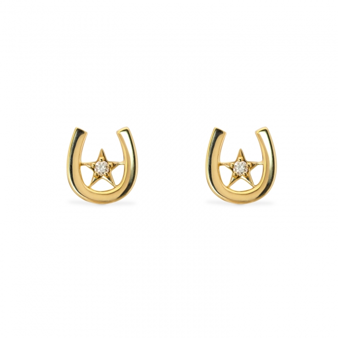Golden Horseshoes Stud Earrings with Solitaire Gemstone