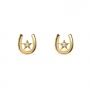 Golden Horseshoes Stud Earrings with Solitaire Gemstone