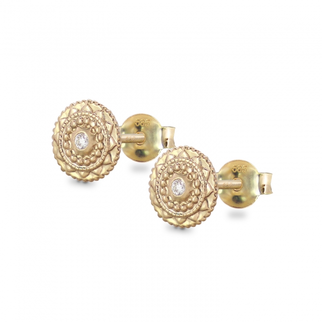 Mandala Stud Earrings with Solitaire Diamond