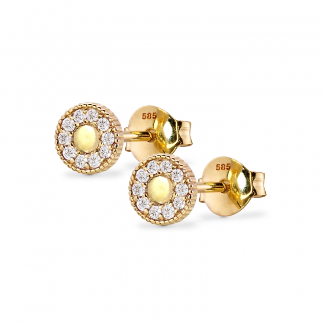 Golden Mooncake Halo Diamonds Stud Earrings