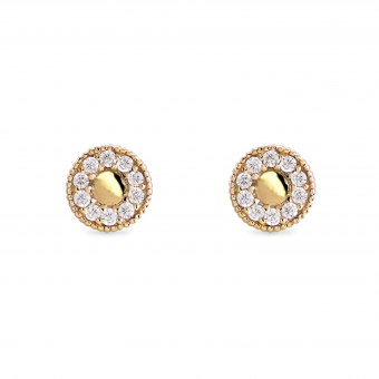 Golden Mooncake Halo Diamonds Stud Earrings