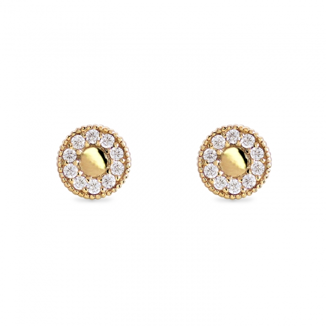 Golden Mooncake Halo Diamonds Stud Earrings