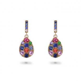 Bar Stud Earrings with Pear Shape Hanging Mix Stones