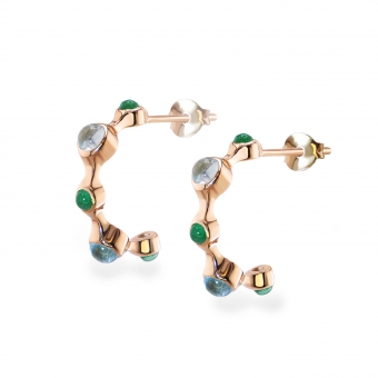Cabochon Shape Gemstones Inner Hoop Stud Earrings