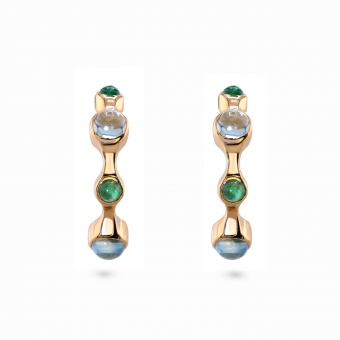 Cabochon Shape Gemstones Inner Hoop Stud Earrings