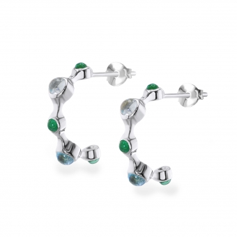 Cabochon Shape Gemstones Inner Hoop Stud Earrings