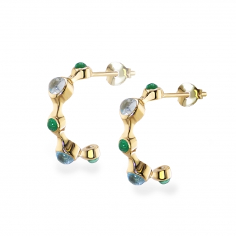 Cabochon Shape Gemstones Inner Hoop Stud Earrings