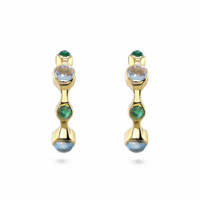 Cabochon Shape Gemstones Inner Hoop Stud Earrings