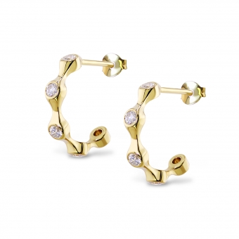 Waver Inner Hoop Stud Earrings with Diamonds