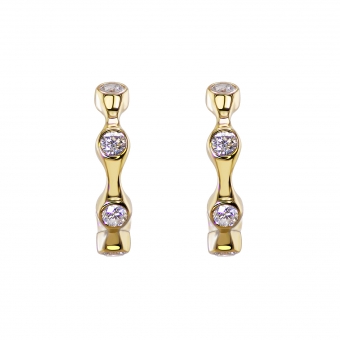 Waver Inner Hoop Stud Earrings with Diamonds