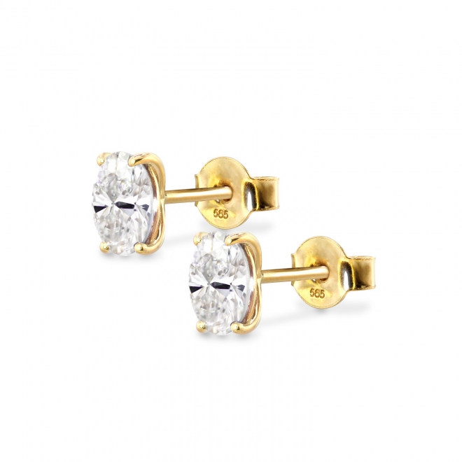 Four Prong Oval Stud Earrings with Solitaire Diamond