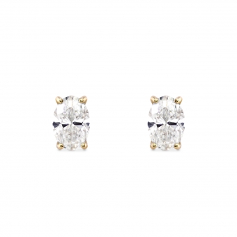 Four Prong Oval Stud Earrings with Solitaire Diamond
