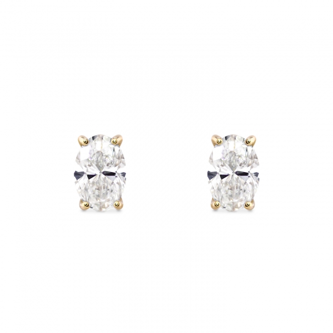 Four Prong Oval Stud Earrings with Solitaire Diamond