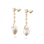 Dangling Diamonds and Baroque Pearl Stud Earrings