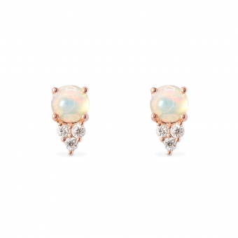 Opal Prong Setting Stud Earrings with Diamonds