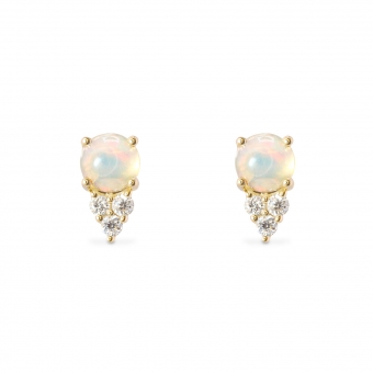 Opal Prong Setting Stud Earrings with Diamonds