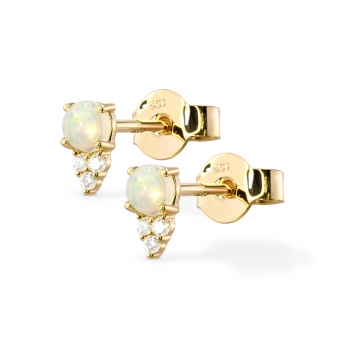 Opal Prong Setting Stud Earrings with Diamonds