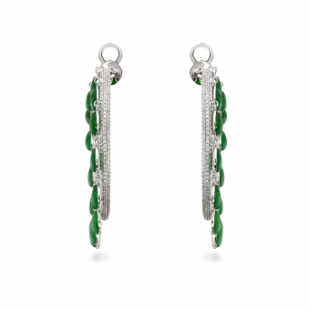 Cabochon Pear Shape Green Jade Dangling Hoop Diamonds