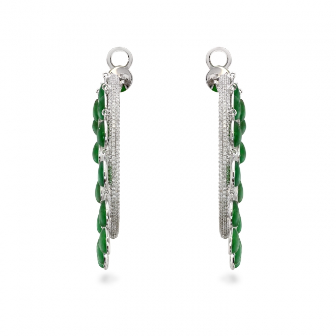Cabochon Pear Shape Green Jade Dangling Hoop Diamonds