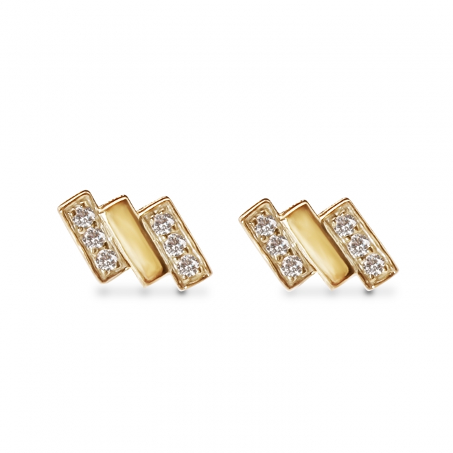 Three Bars Stud Earrings with 12 Diamonds