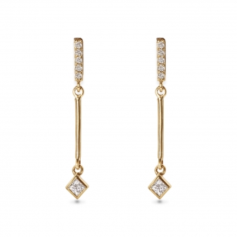 Bar Diamonds with Hang Square Shape Stud Earrings