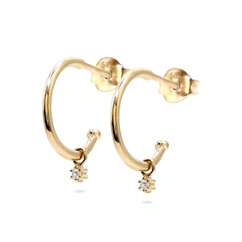 Inner Hoop Stud Earrings with Hang Solitaire Round Diamonds