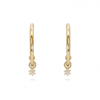 Inner Hoop Stud Earrings with Hang Round Diamonds