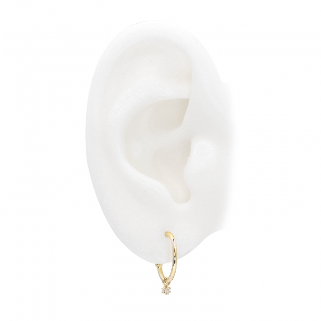 Inner Hoop Stud Earrings with Hang Solitaire Round Diamonds