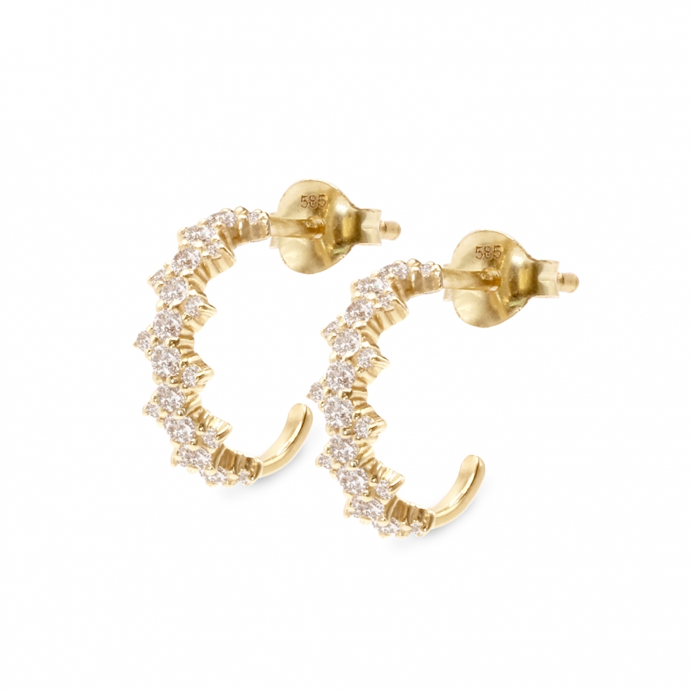 Inner Hoop Stud Earrings with Zigzag Round Diamonds