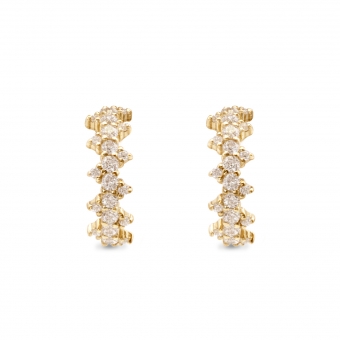 Inner Hoop Stud Earrings with Zigzag Round Diamonds