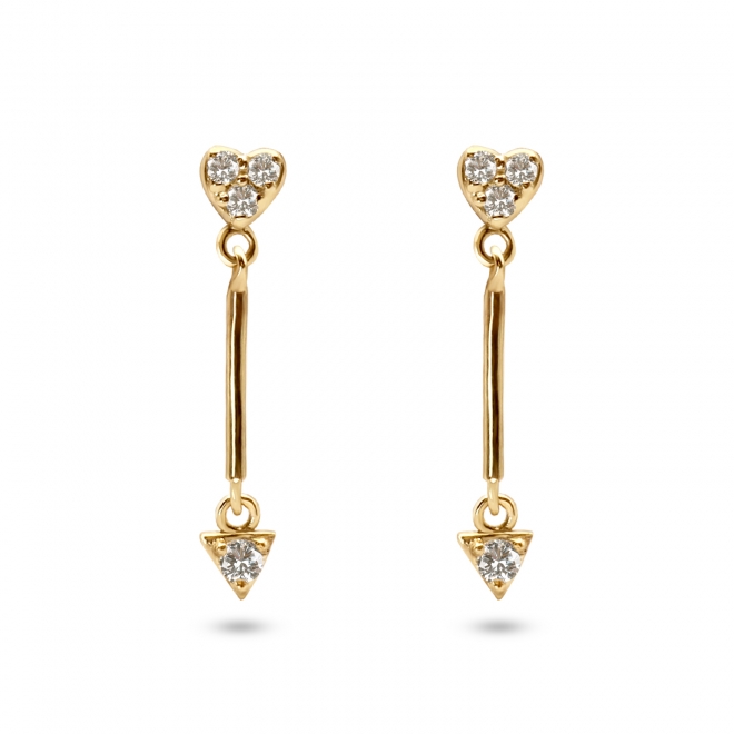 Small Heart with Hang Triangle Shape Stud Earring