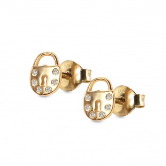 Lock Shape Stud Earrings with 12 Diamonds