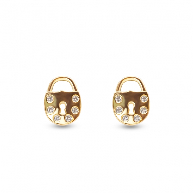 Lock Shape Stud Earrings with 12 Diamonds